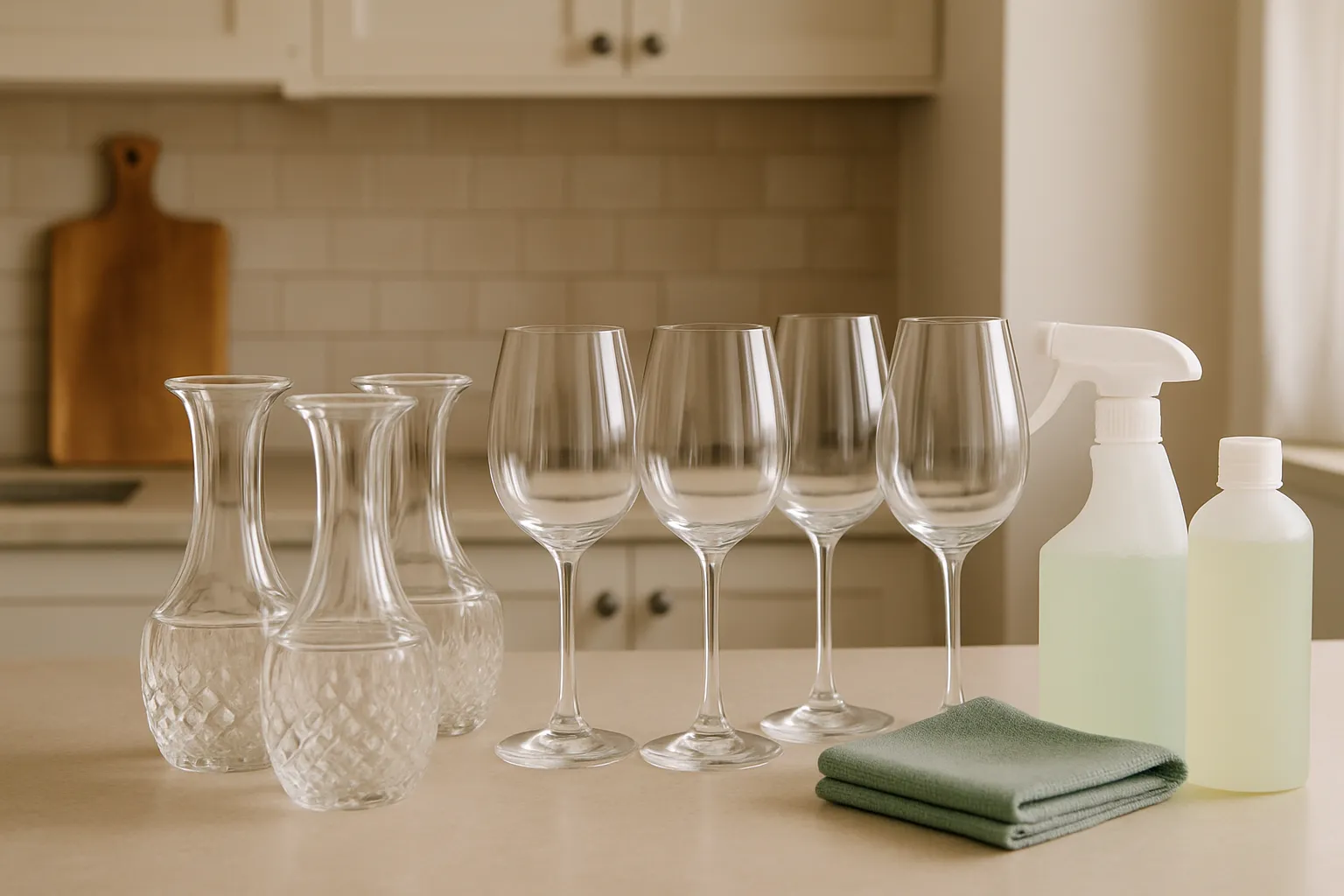 Verres et cristaux soigneusement nettoyés et rangés.