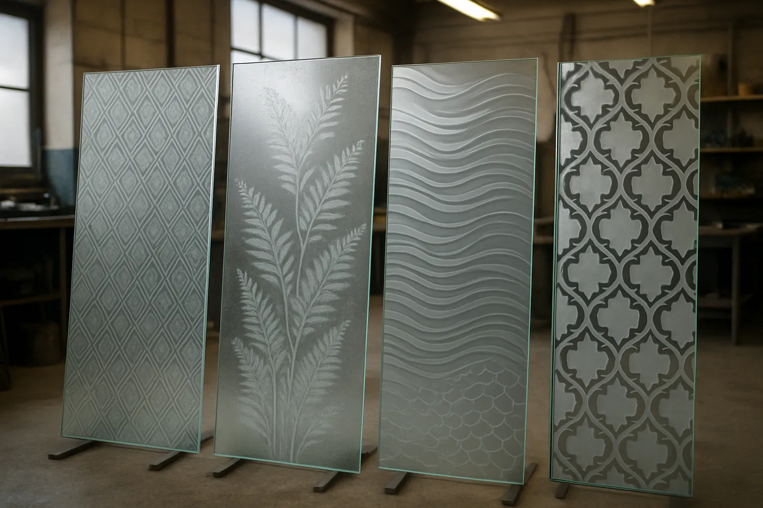 Des motifs artistiques sur du verre à Genève.
